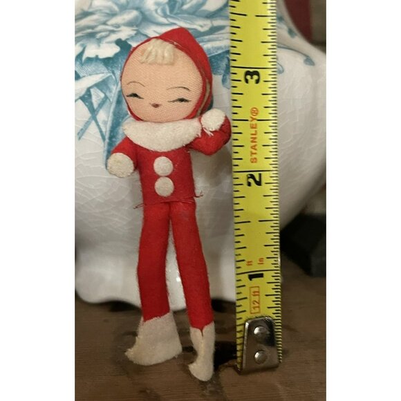 Vintage Christmas Pixie Elf Red White Felt Gold Accents Fabric Retro 3 Inches - Picture 2 of 8